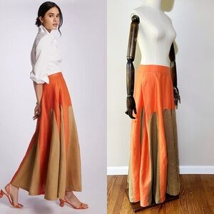 Margo Baridon Anthropologie orange colorblocked linen maxi skirt